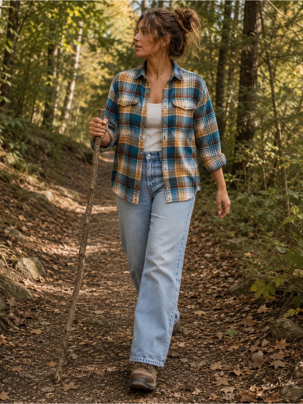 Old Navy Boyfriend Flannel Plaid Button Down Teal Camel Women’s S
